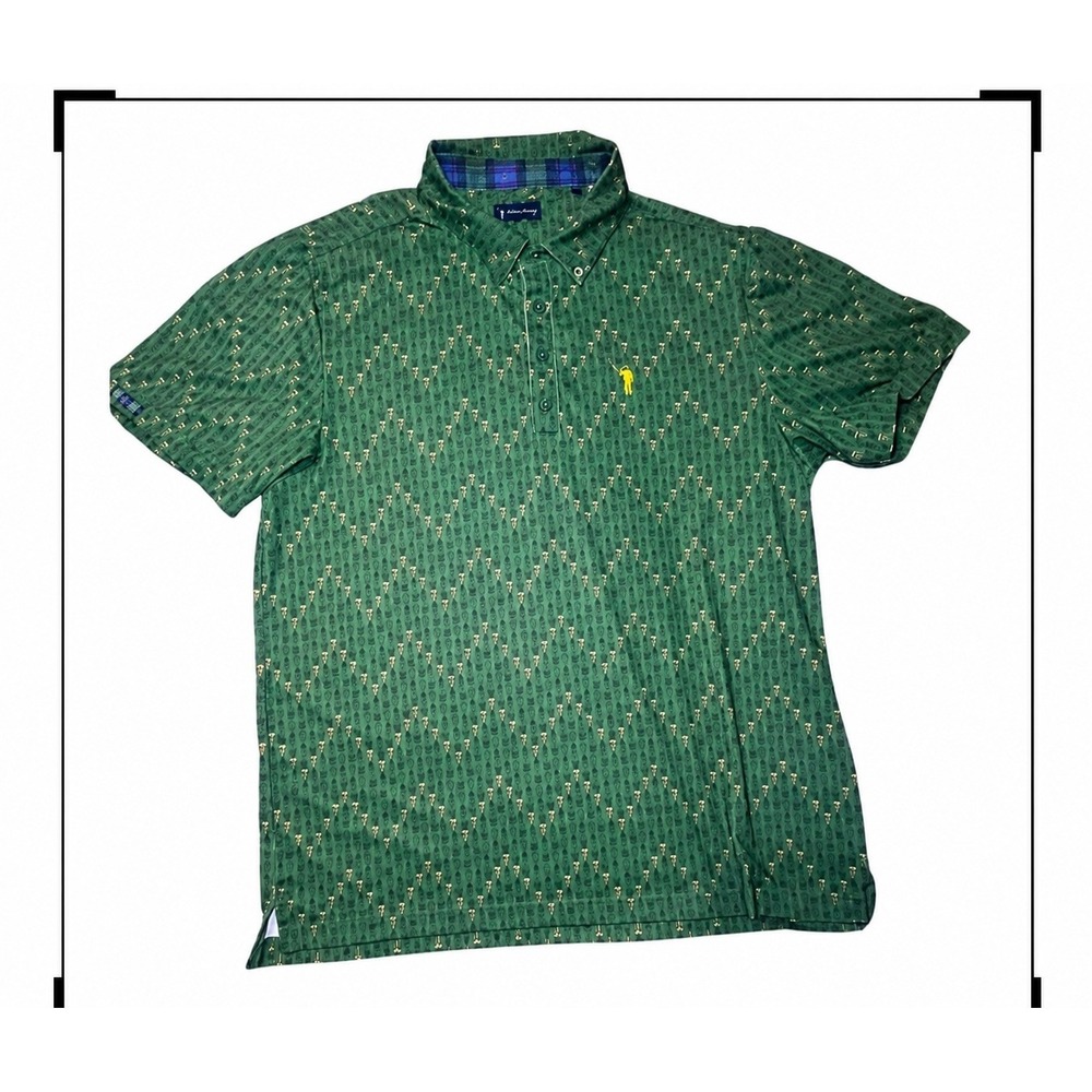 William Murray Golf Polo Mens Large Green Beer Print Stretch Performance Shirt